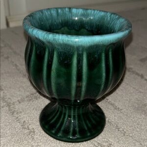 Vintage Hull Pottery Blue Green Drip Pedestal Planter Flower Pot A54 USA 5"